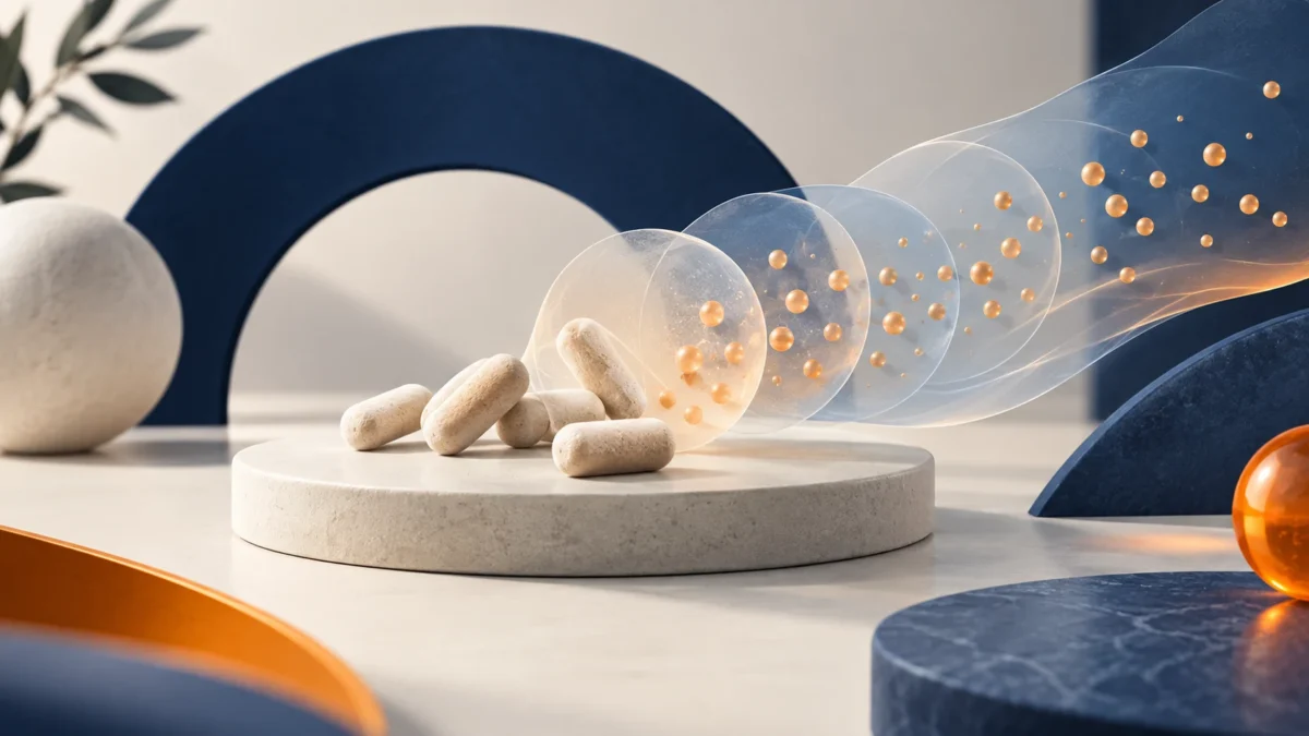 Conceptual pellet forms with abstract layers suggesting gradual delivery over time
